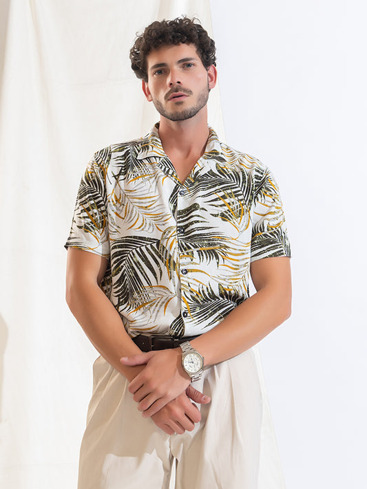 516 Men's Hawaain Resort Shirt I White