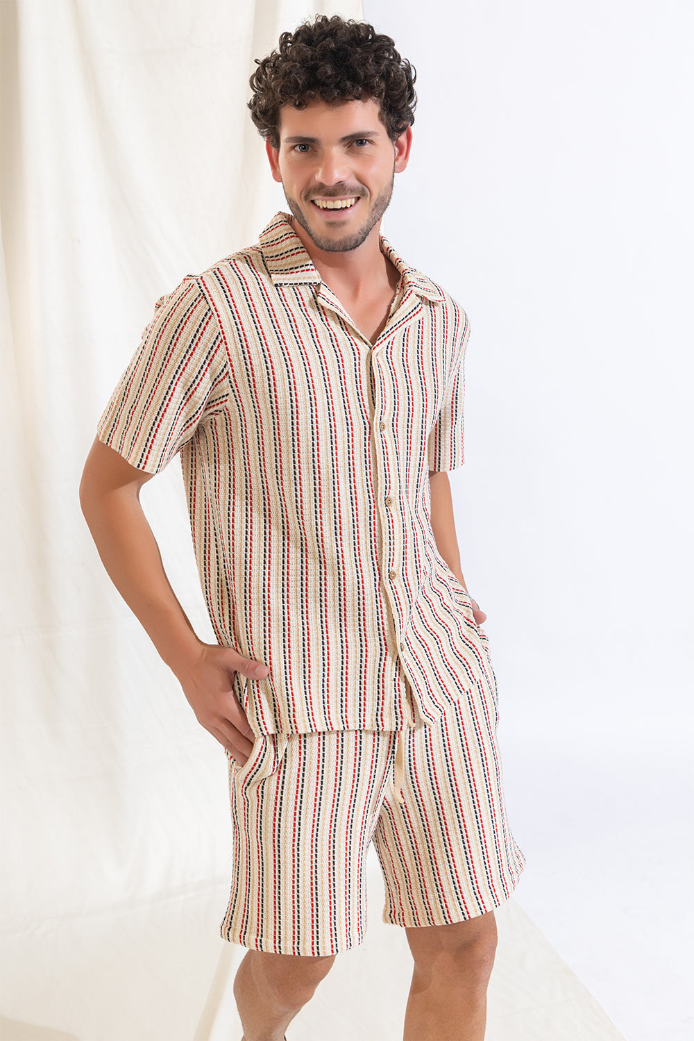 508 Resort Shirt Crochet I Red Striped