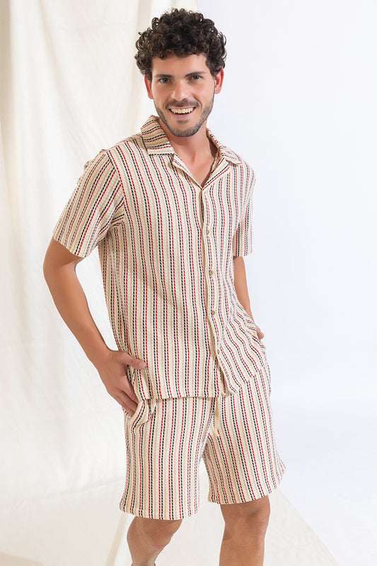 508 Resort Shirt Crochet I Red Striped