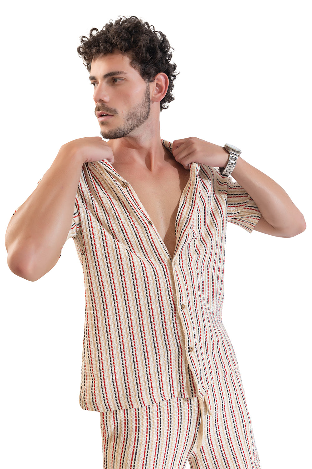508 Resort Shirt Crochet I Red Striped