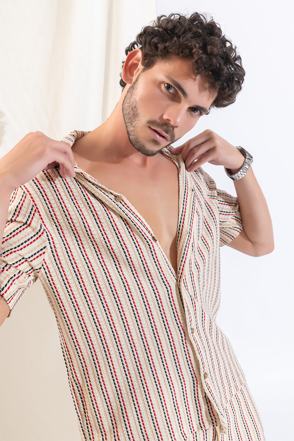 508 Resort Shirt Crochet I Red Striped