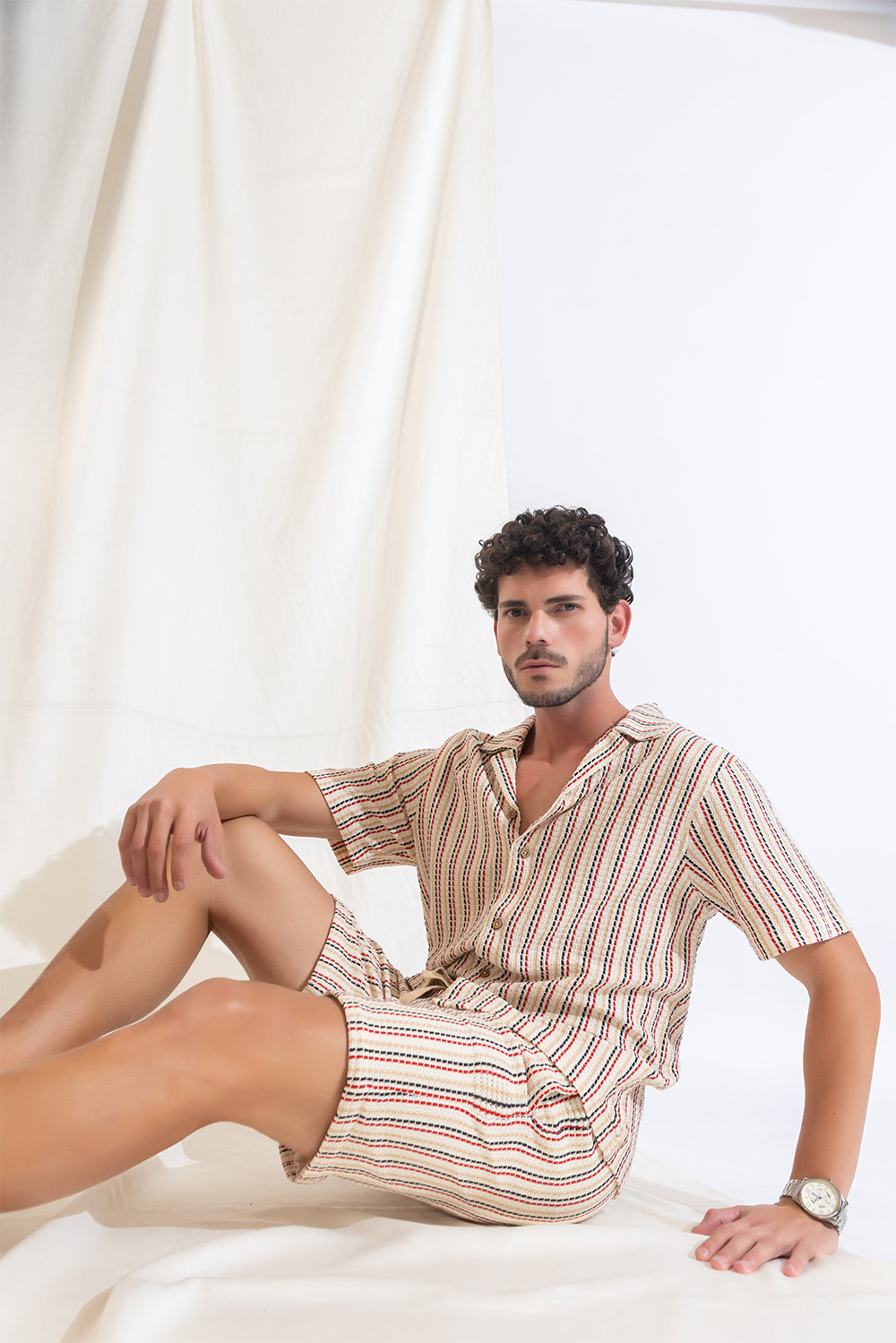 508 Resort Shirt Crochet I Red Striped