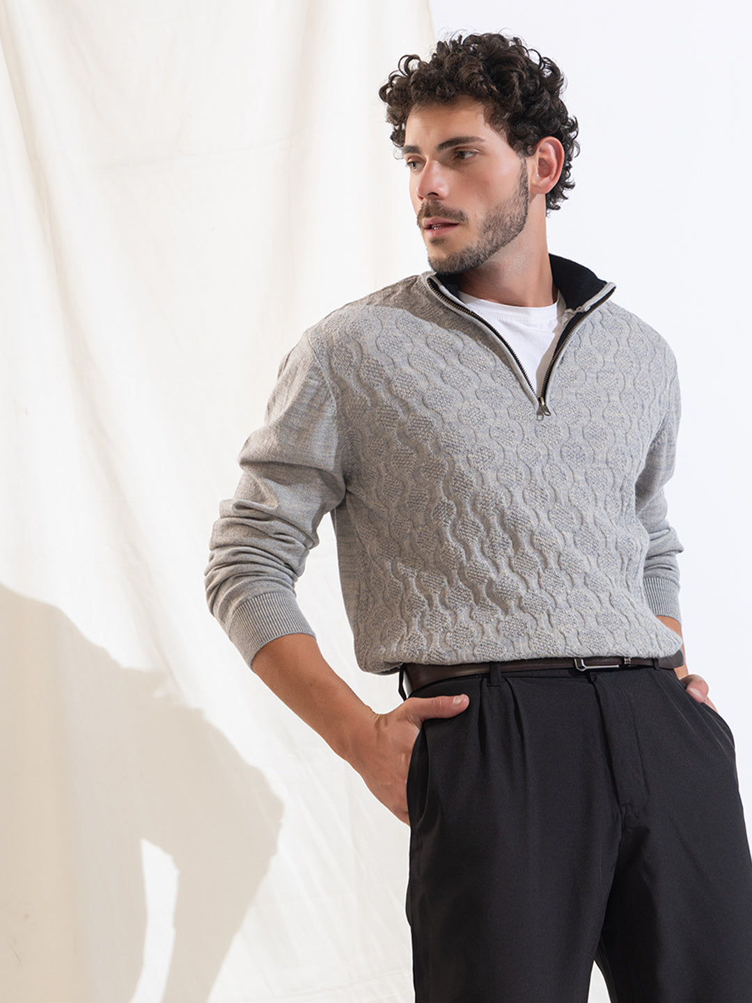 251 Half Zip Fuzzy Pullover I Woolmark Certified I Grey Melange