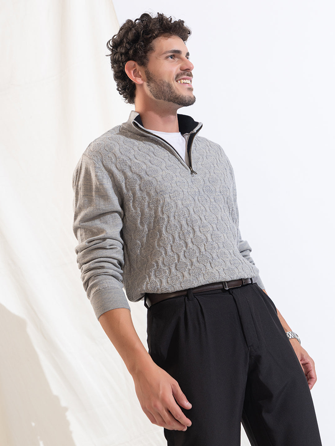 251 Half Zip Fuzzy Pullover I Woolmark Certified I Grey Melange