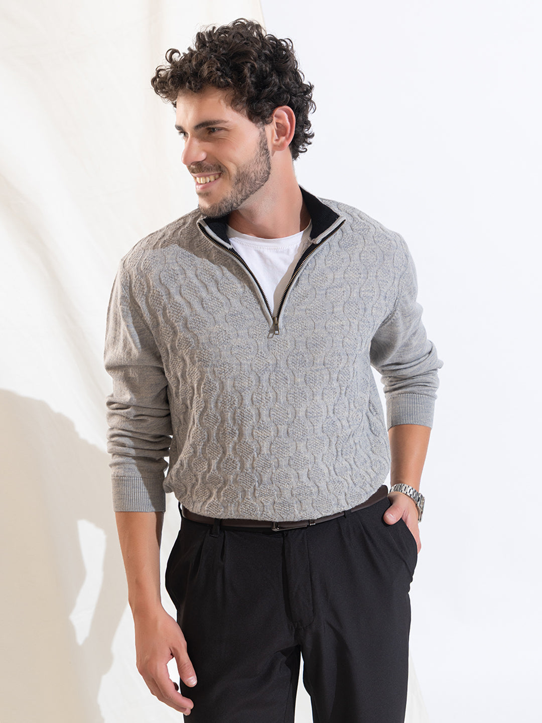 251 Half Zip Fuzzy Pullover I Woolmark Certified I Grey Melange