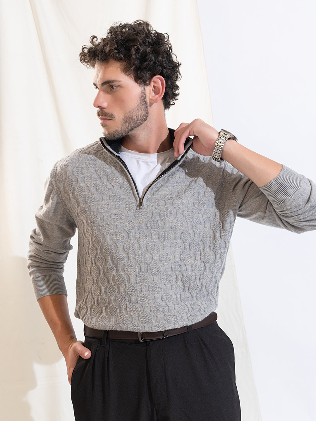 251 Half Zip Fuzzy Pullover I Woolmark Certified I Grey Melange