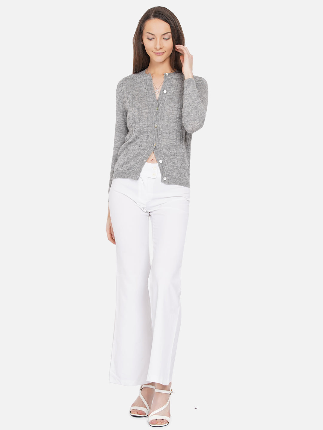 318 Wool Cable Knit Cardigan I Grey