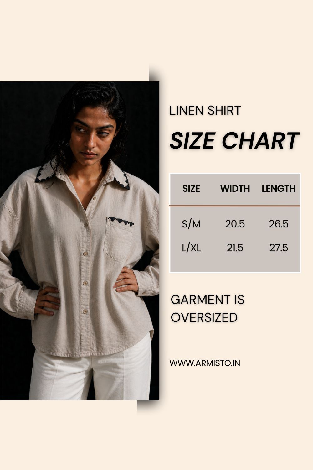706 Women's Hand Embroidered Linen Smart Formal Shirt I Oversized & Maternity