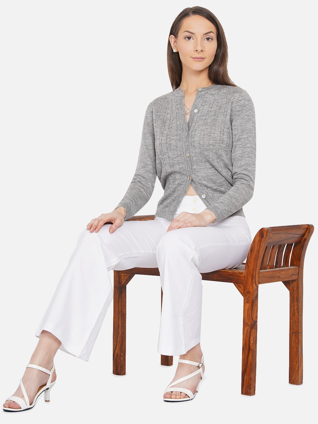 318 Wool Cable Knit Cardigan I Grey