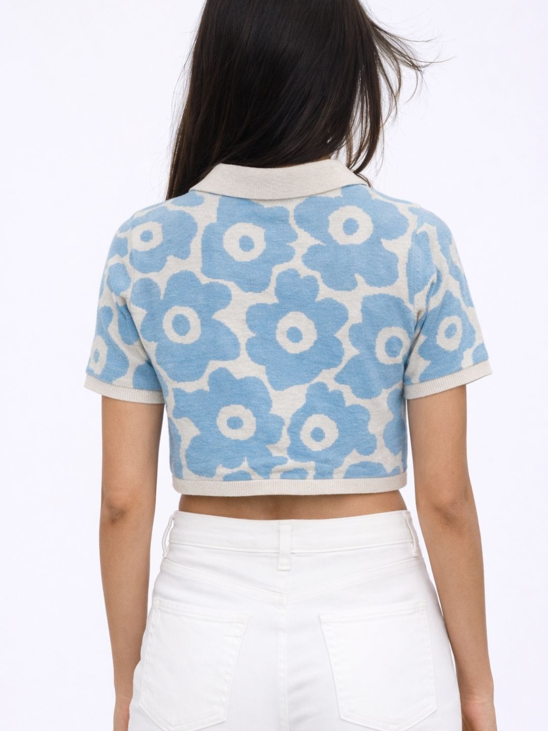 811 Girls Floral Knit Party Top I Sky