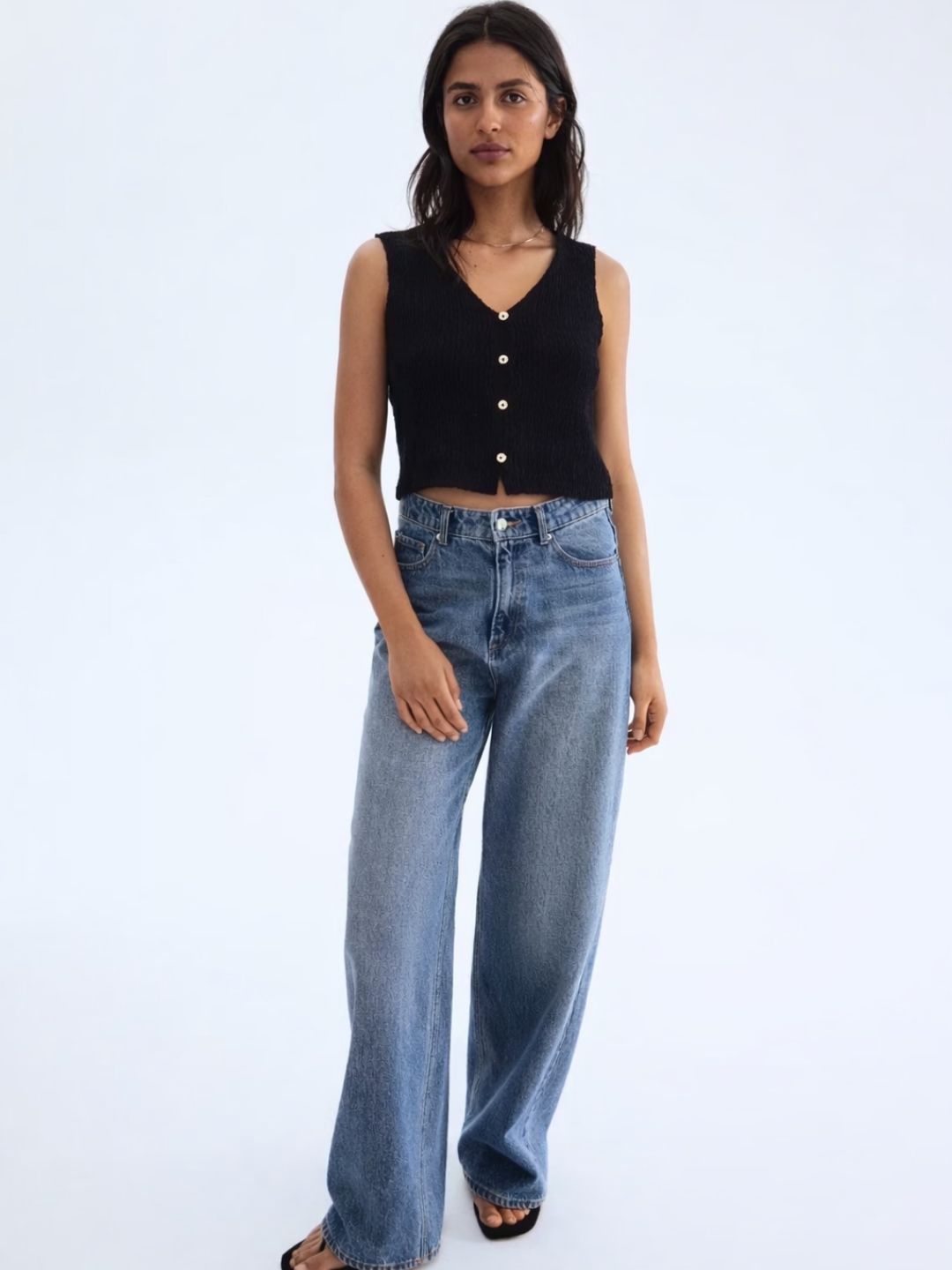 812 Crochet Style Waist Coat Top I Black