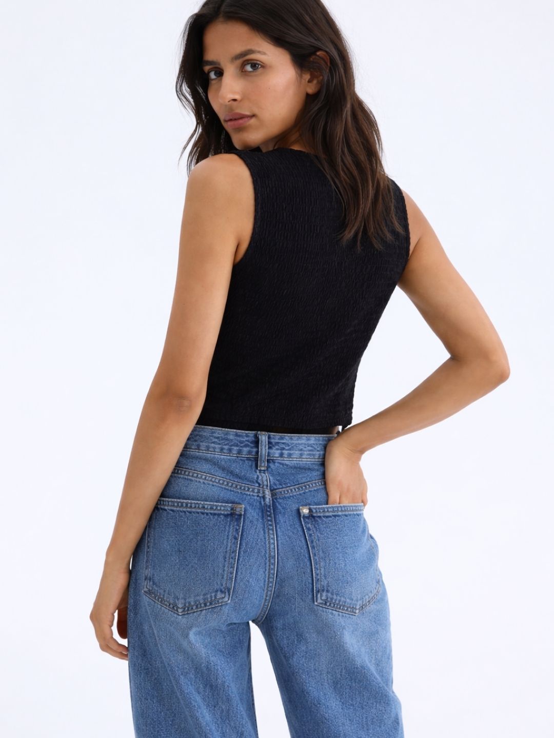 812 Crochet Style Waist Coat Top I Black