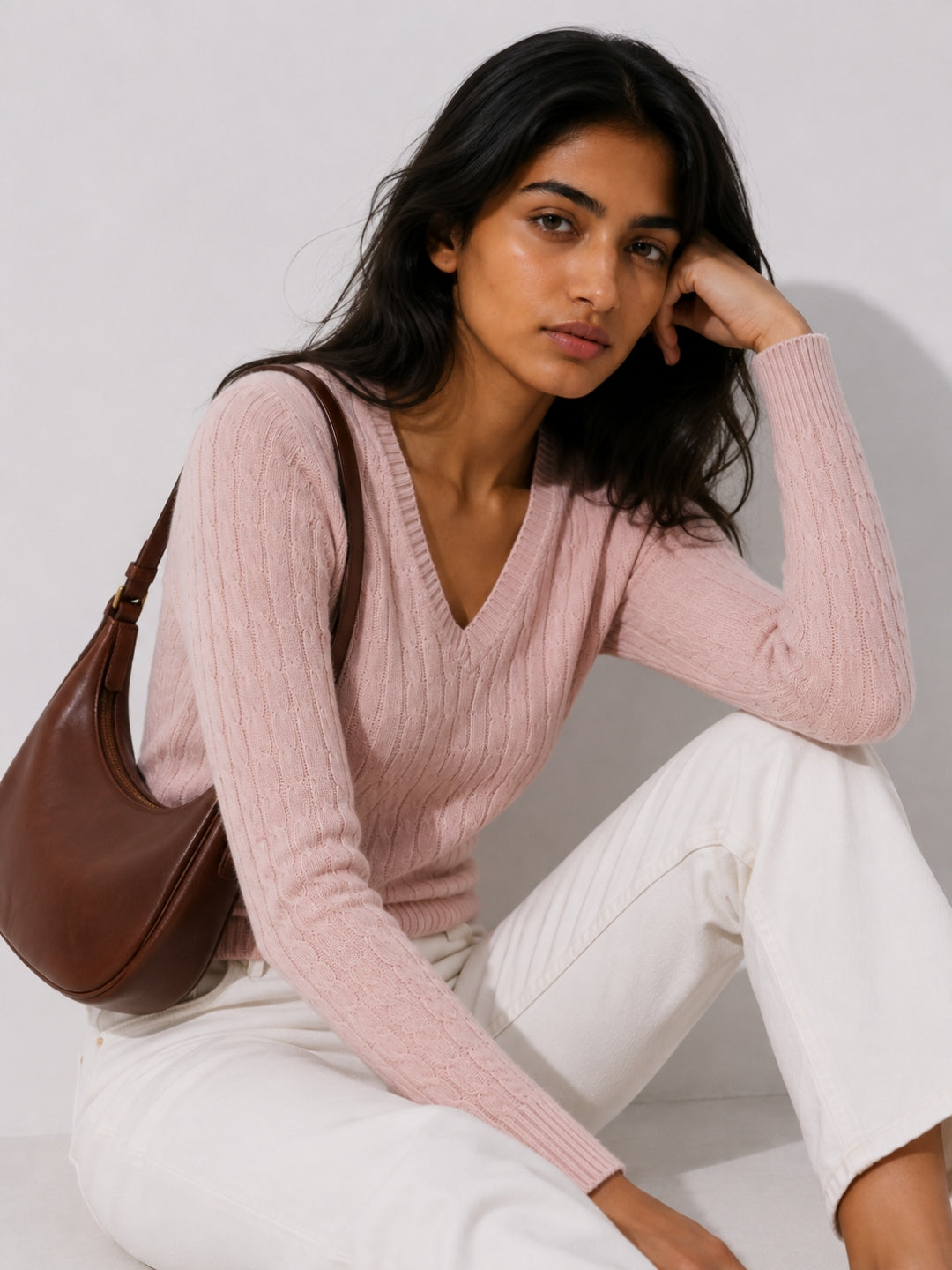 338 Chunky Cable Pullover I Pink