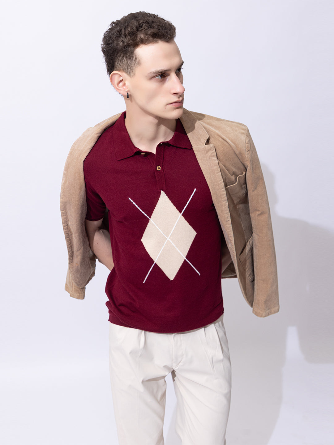 603 Argyle Knit Polo I Wine