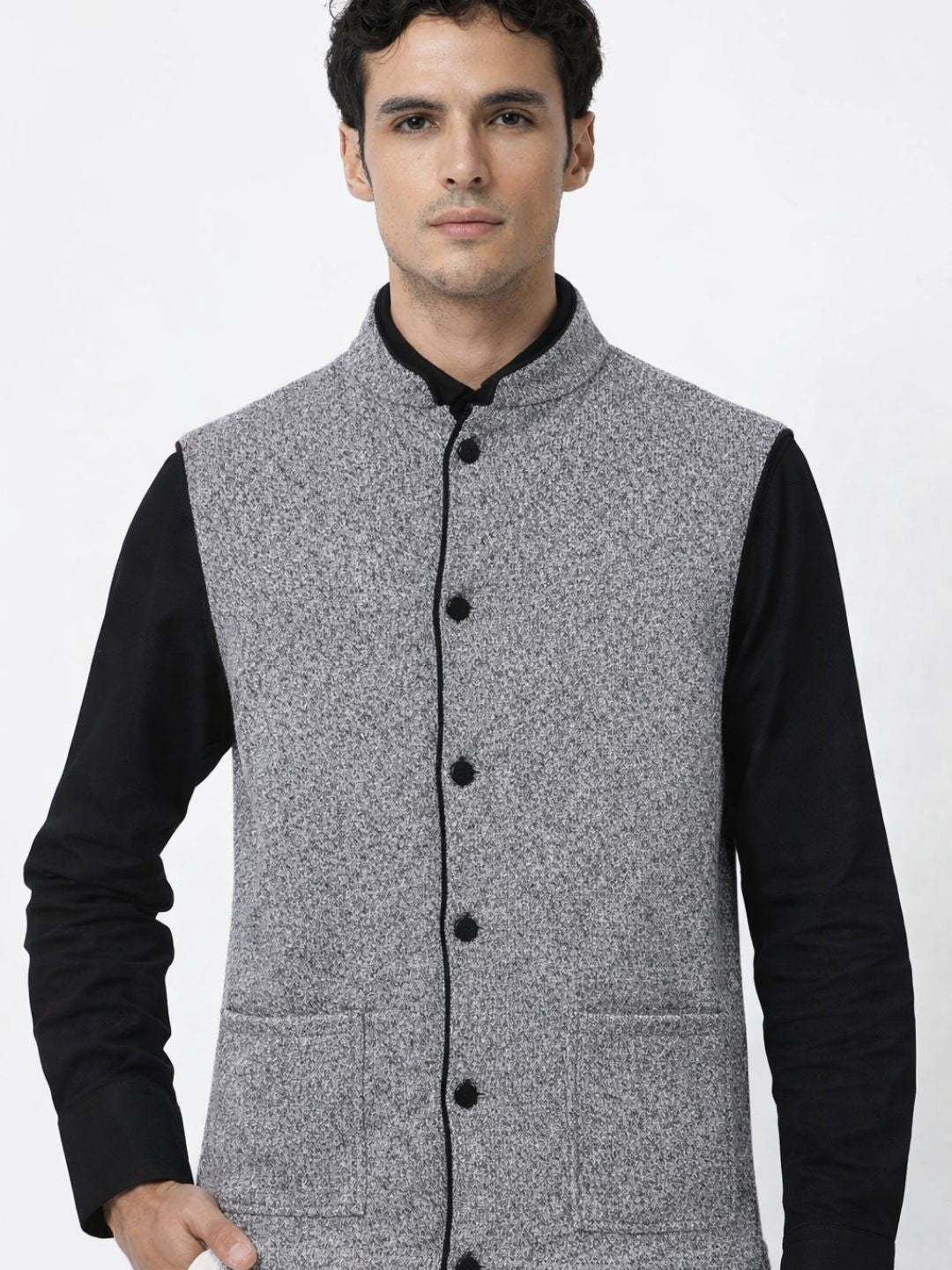 910 Bandhgala Sleeveless Jacket I Grey