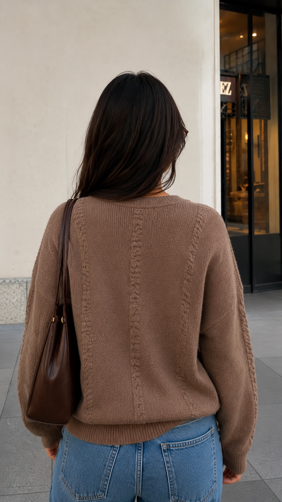 331 Fuzzy Cable Knit Pullover I Chocolate Brown