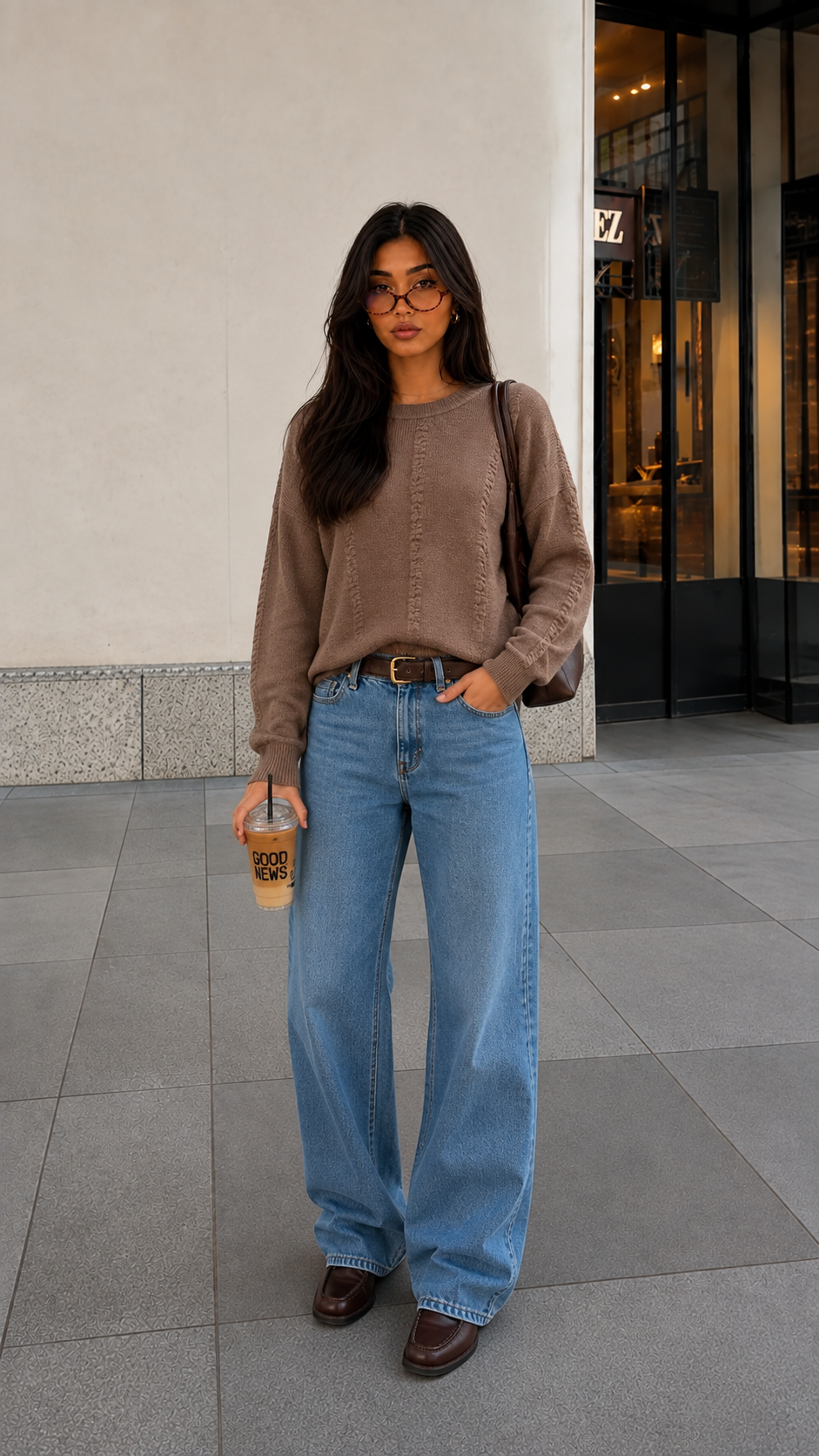 331 Fuzzy Cable Knit Pullover I Chocolate Brown