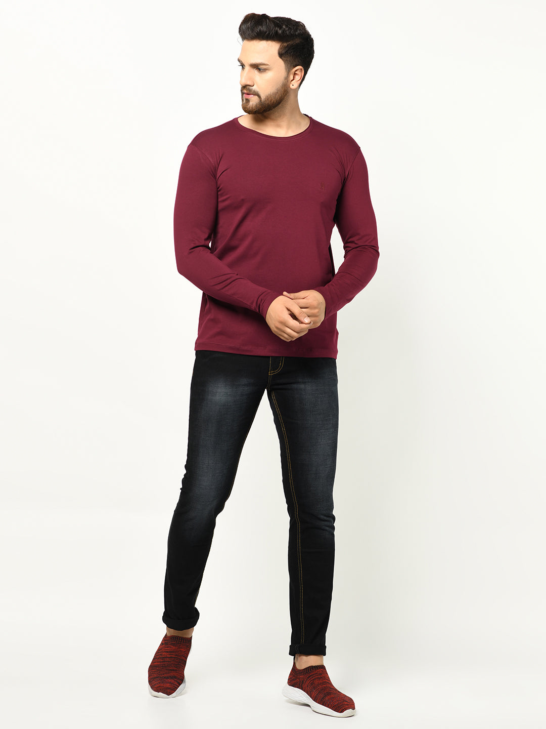 106 Men's Pure Cotton Basic T-shirt I Wine