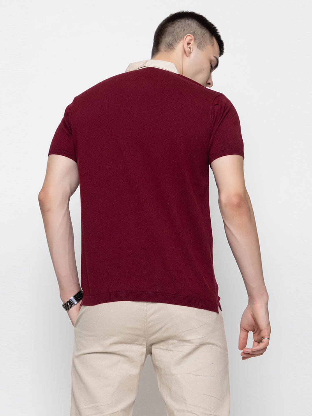 606 Intarsia Knit Polo I Wine