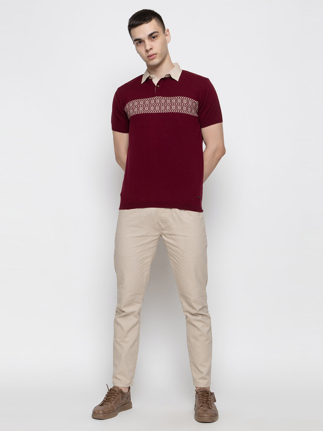606 Intarsia Knit Polo I Wine