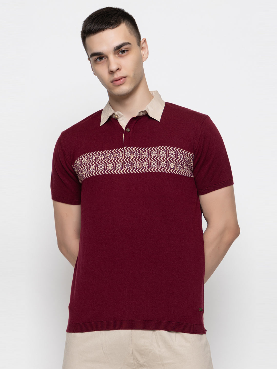 606 Intarsia Knit Polo I Wine