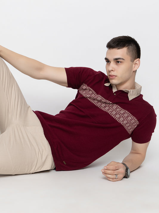 606 Intarsia Knit Polo I Wine