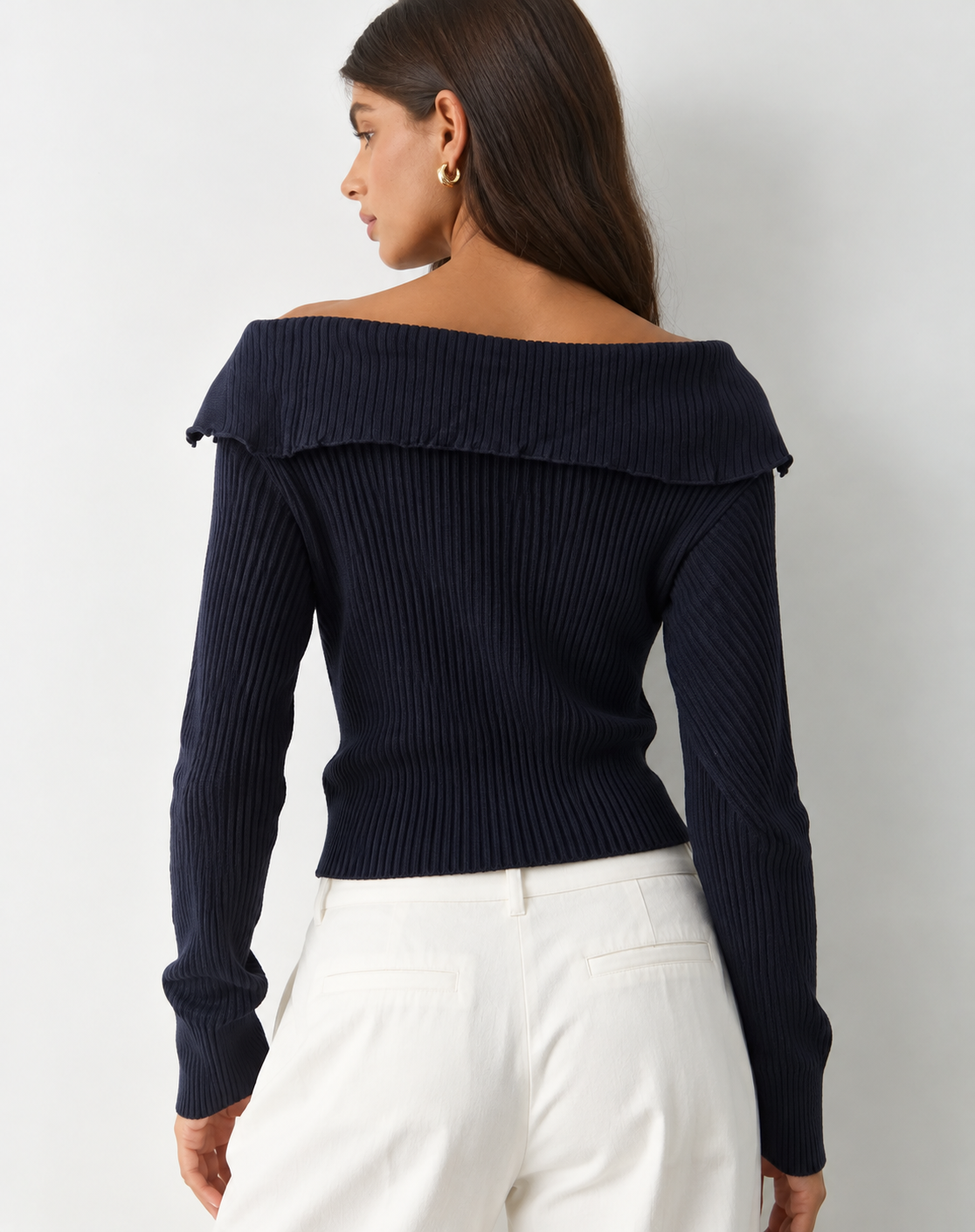 343 Off Shoulder Button Pullover I French Navy