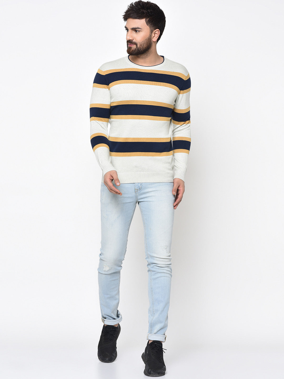 222 Korean Striped Pullover I Ecru
