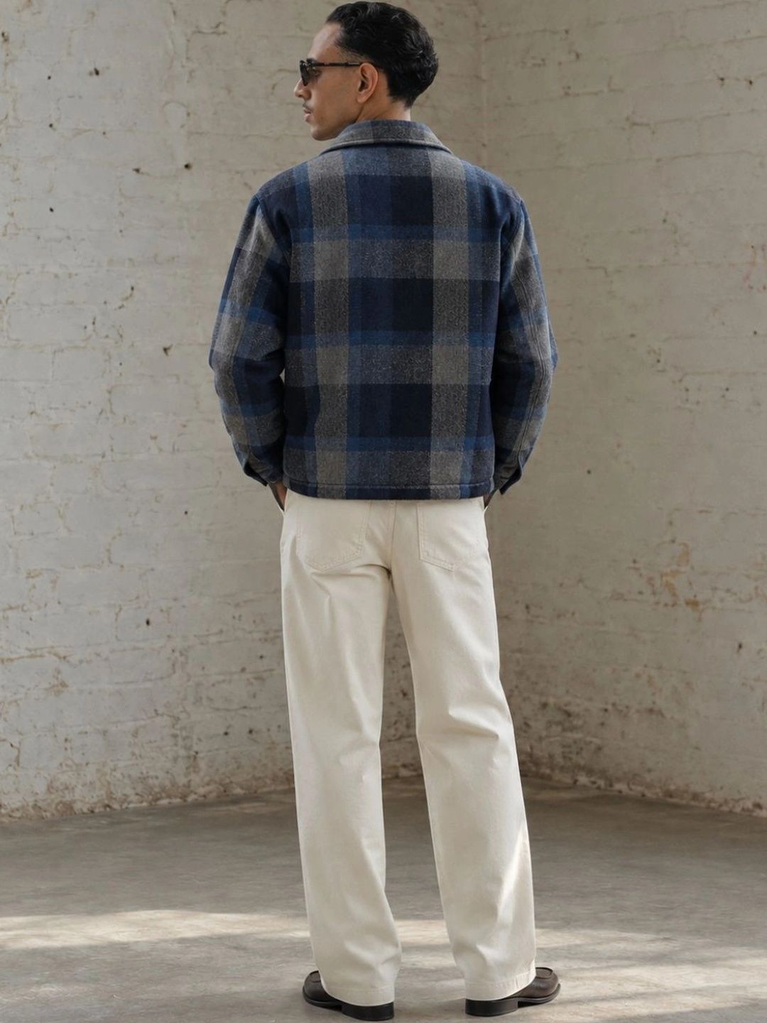 907 Checked Flannel Wool Coat Jacket I Blue Dusk I Athletic Fit