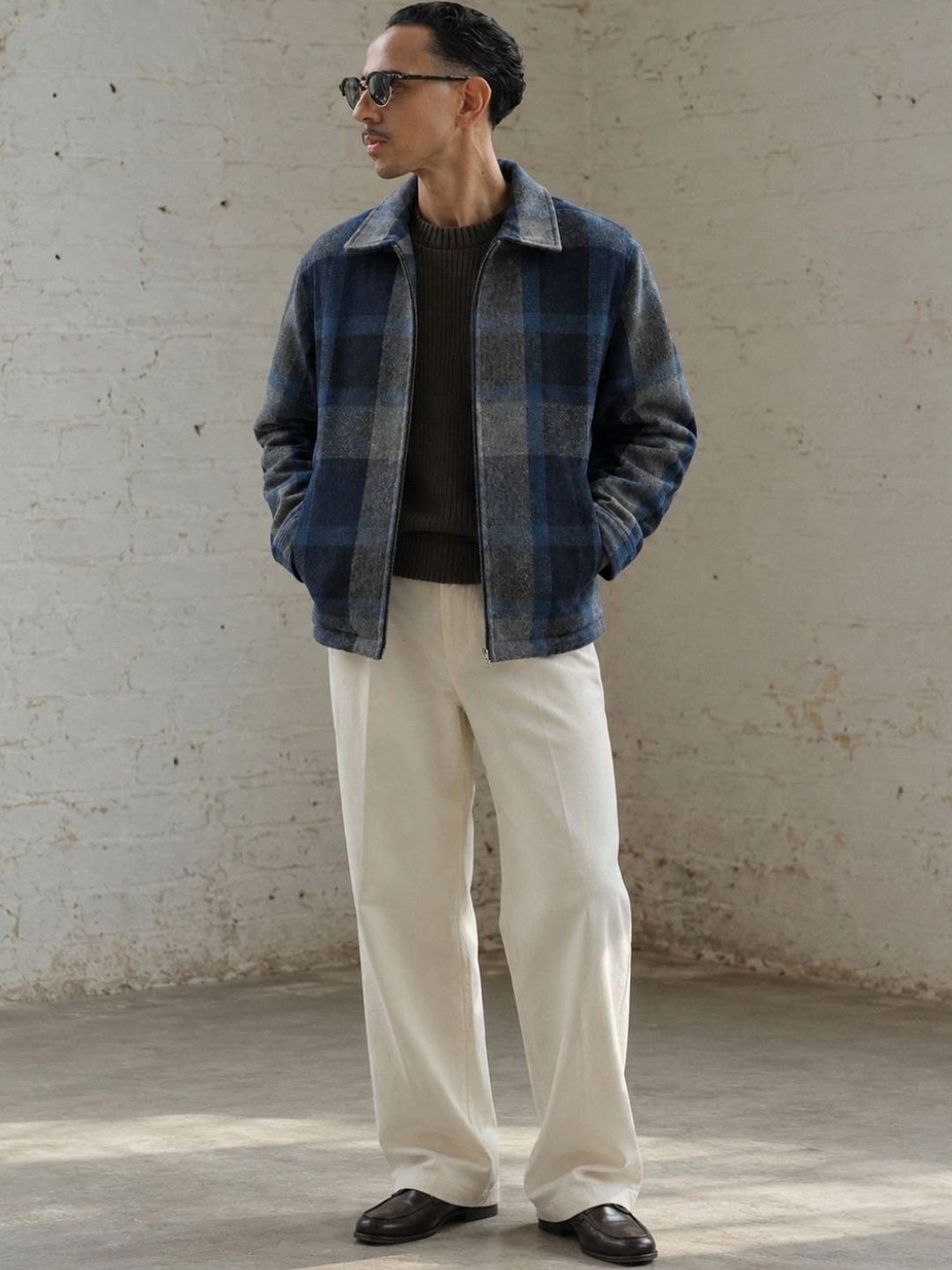 907 Checked Flannel Wool Coat Jacket I Blue Dusk I Athletic Fit