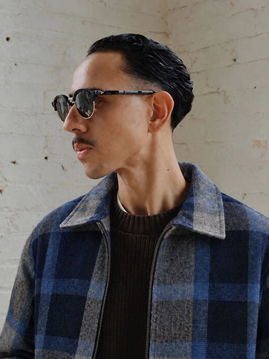 907 Checked Flanner Wool Coat Jacket I Blue Dusk I Athletic Fit