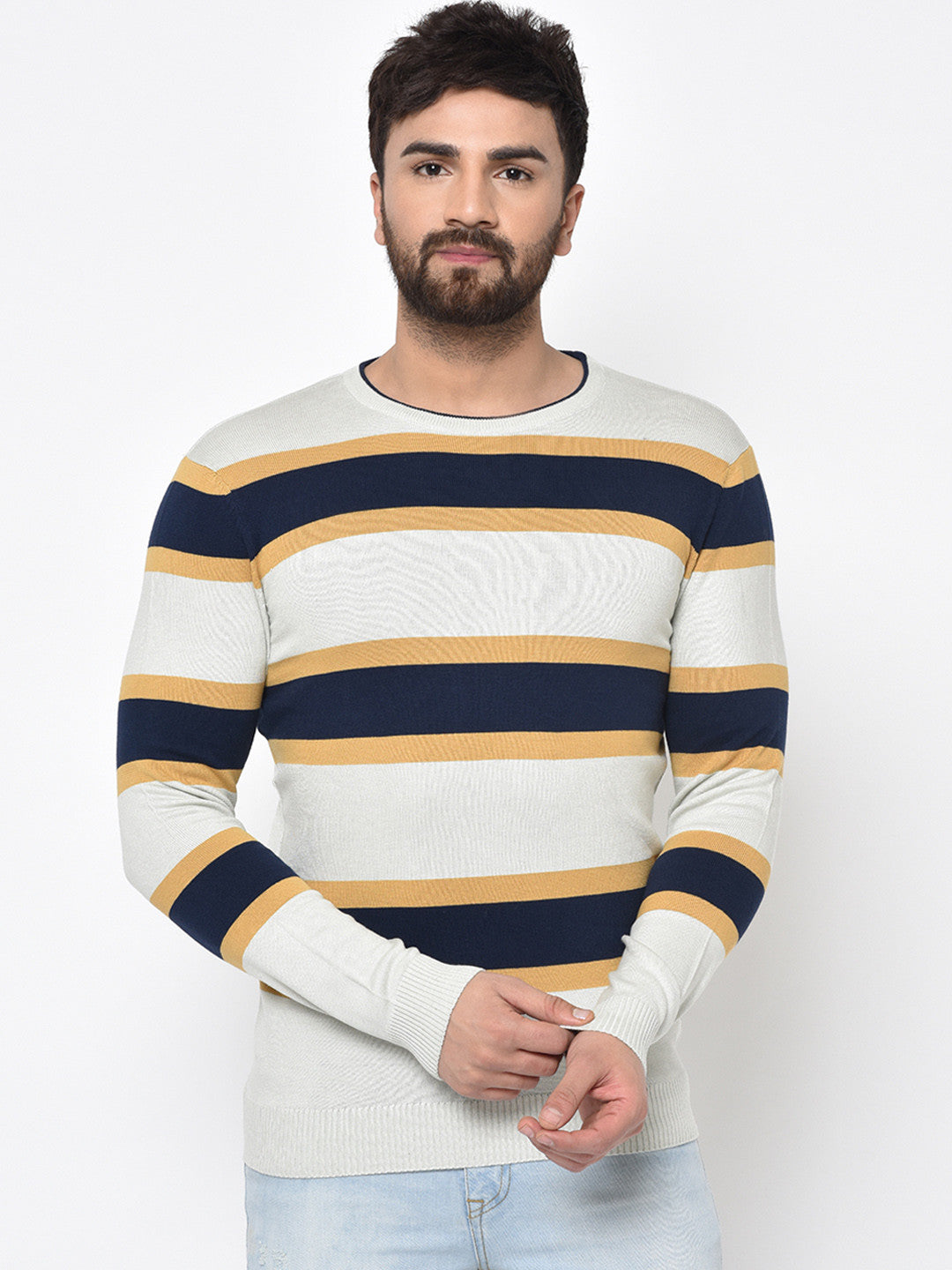222 Korean Striped Pullover I Ecru