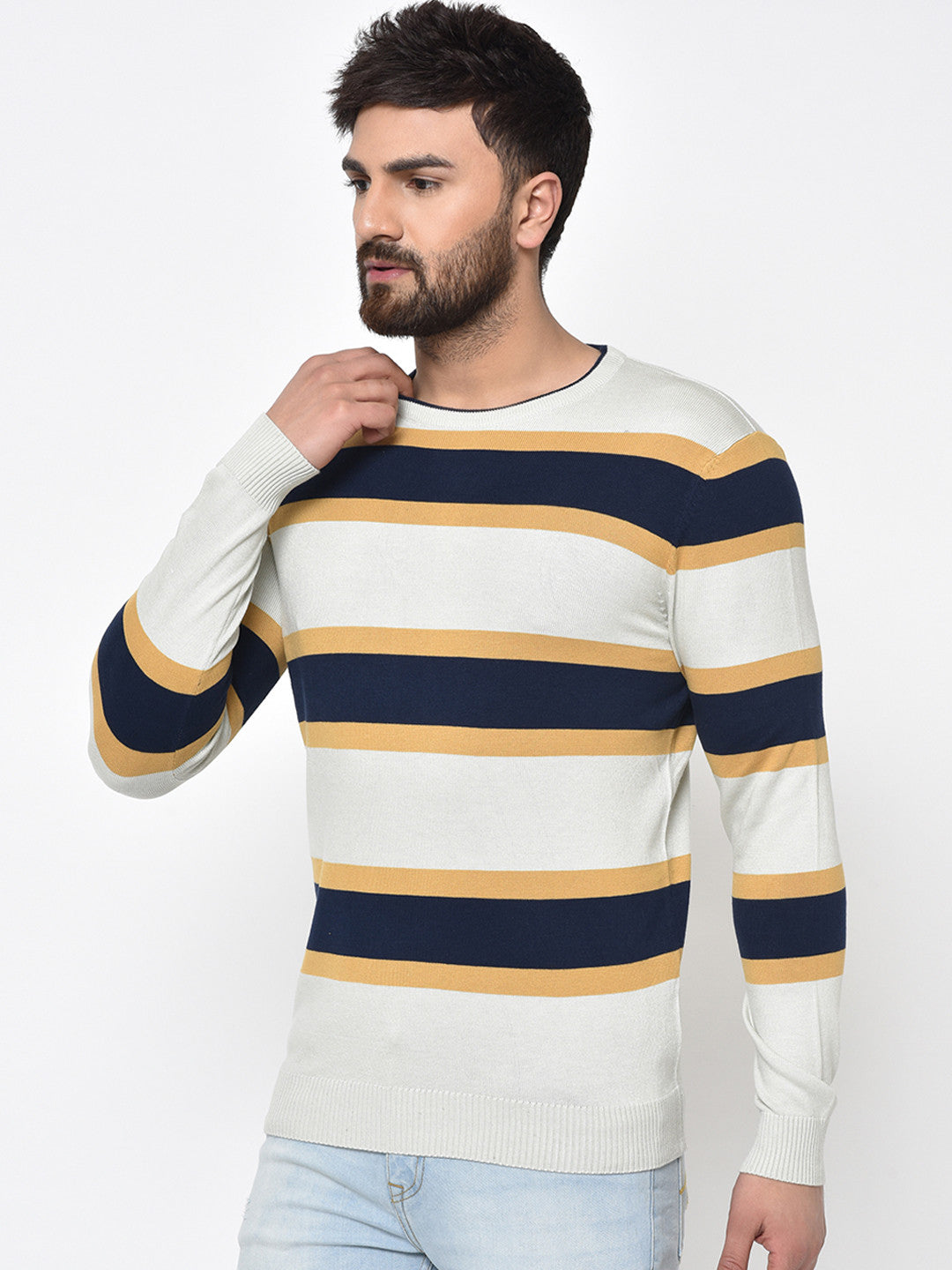 222 Korean Striped Pullover I Ecru