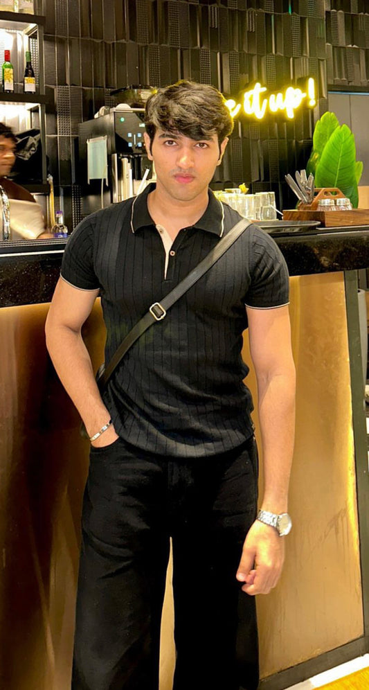 601 Rib Knit Polo I Black