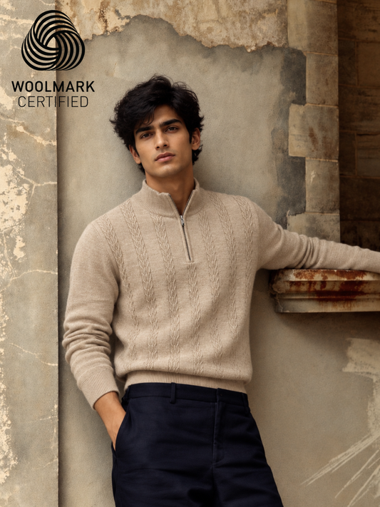 261 Half Zip Pullover I 100% Pure Wool I Woolmark Certified I Champagne (Limited Edition)