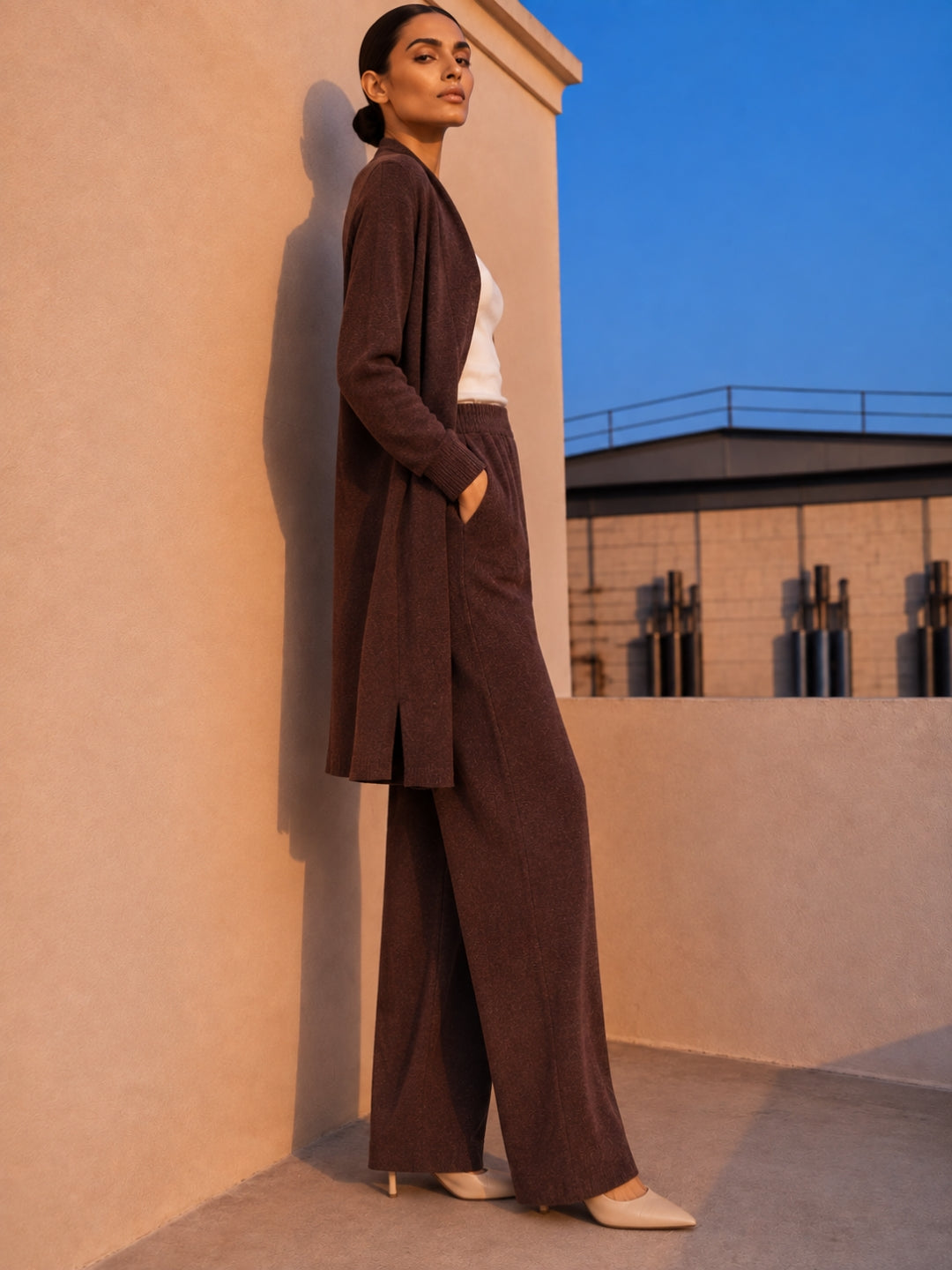 Winter Knit Co-Ord Set I Smoked Burgundy I Top + Bottom