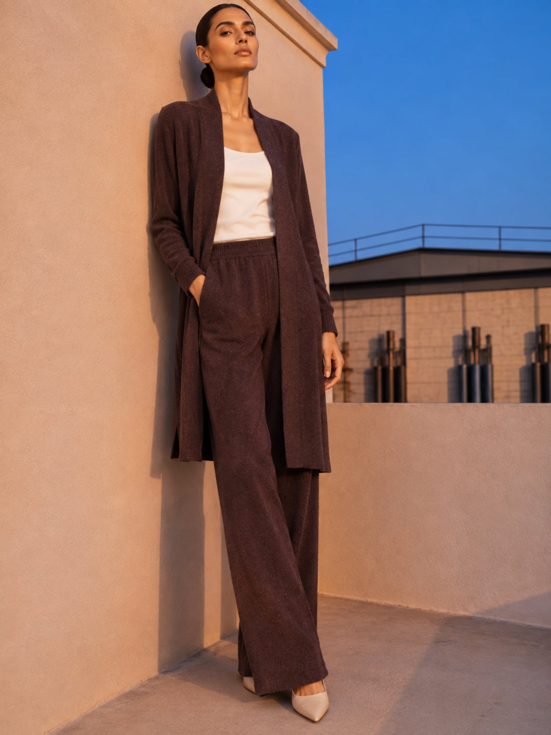 Winter Knit Co-Ord Set I Smoked Burgundy I Top + Bottom