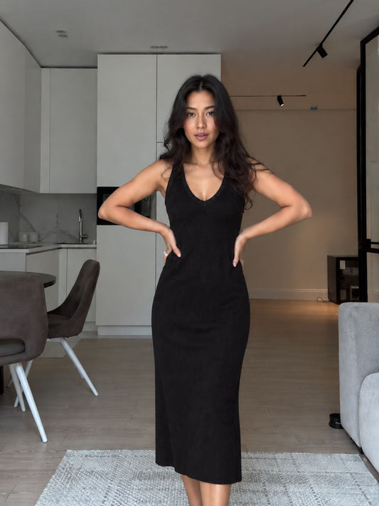 423 Rib Knit Dress I Pure Cotton I Black