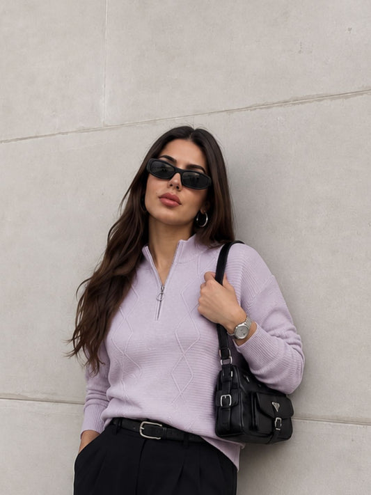 319 Cable Knit Half Zipper I Lavendar